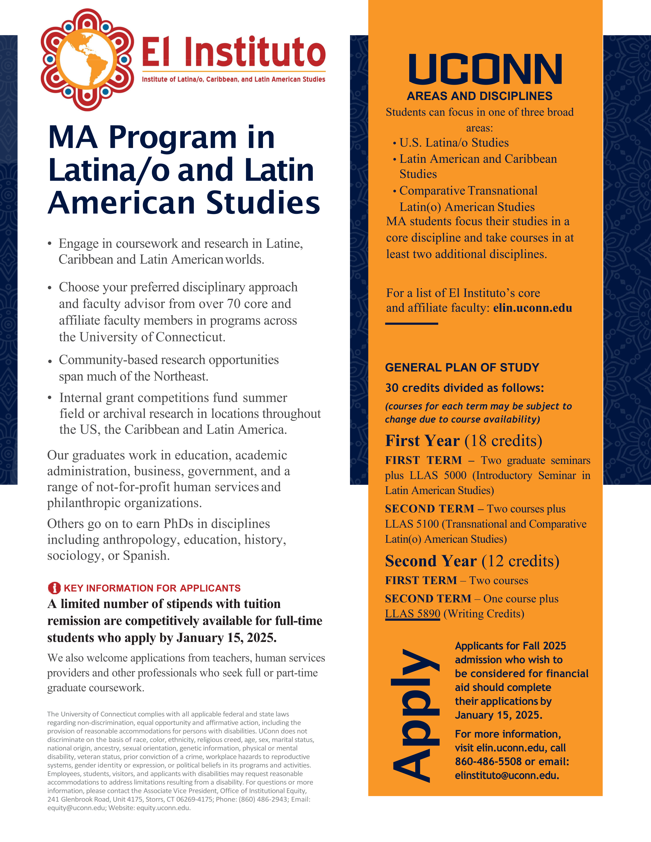 Master's program in Latina/o and Latin American Studies Flyer.